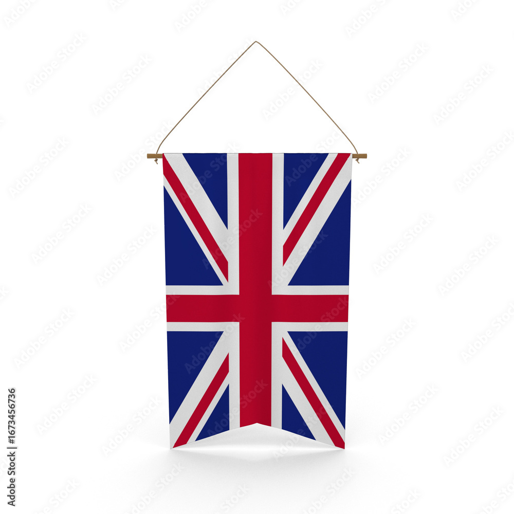 Fototapeta premium United Kingdom Flag Hanging, isolated on transparent background, png