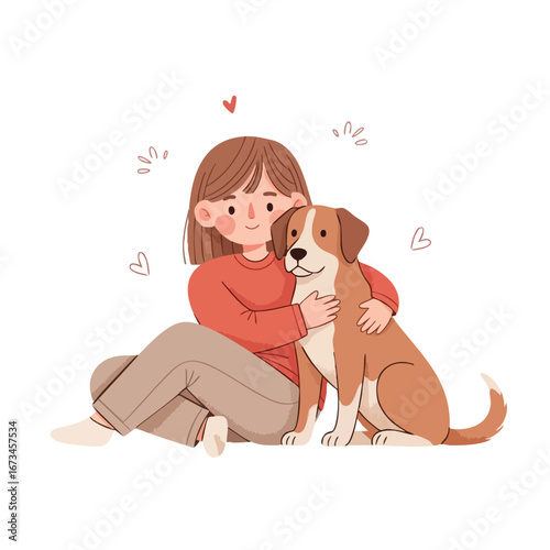 Girl with dog sharing a joyful moment, showcasing love and companionship in an adorable illustration 