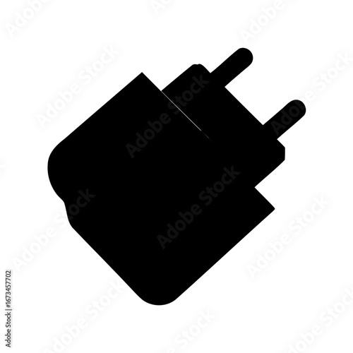 Black silhouette of a type C USB charger and power adapter