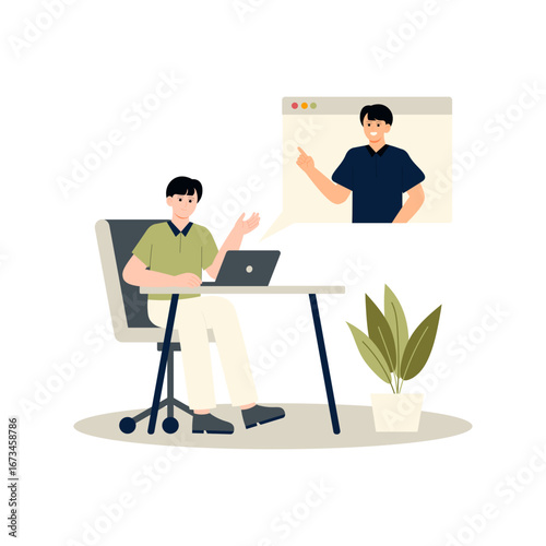 Businessman attending online meeting