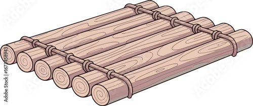 Simple Tied Logs Raft Illustration for Educational Use.