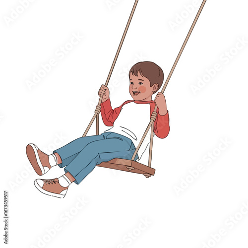 Child enjoying playful moments on a swing, capturing the joy of childhood in a vibrant vector illustration 