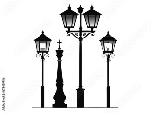 Vintage City Lantern Posts in Black and White