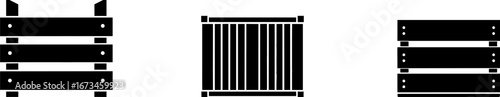 A graphic representation of three different styles of wooden crates or pallets, showcasing varying designs and structures.