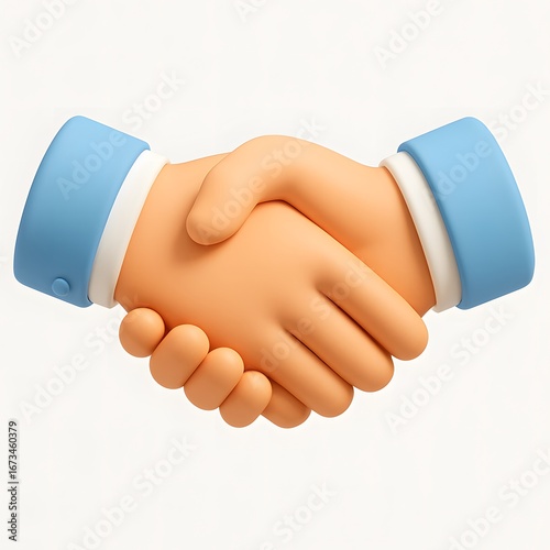 3D handshake, hold hands with blue sleeve vector icon, cartoon partnership arm gesture, greetings or support, agreement stock illustration