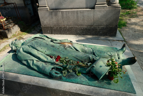 Paris, France, August 9, 2024: Père-Lachaise Cemetery in Paris, tomb of Victor Noir