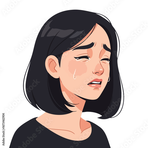 Sad woman with tears, expressing deep emotions and vulnerability in a stylized illustration for emotional storytelling 