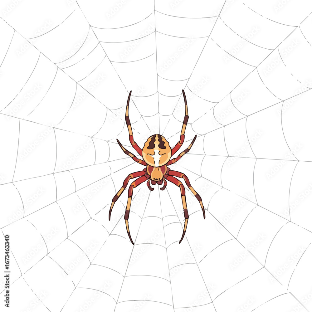 Obraz premium Spider illustration on a web showcasing intricate details and natural beauty in a captivating design 