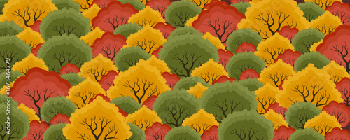 autumn background with beautiful natural scene, Sunny autumn forest, park nature landscape. Thanksgiving and Harvest Day. Leaf fall horizontal banner, poster, card set. forest of vibrant autumn trees.