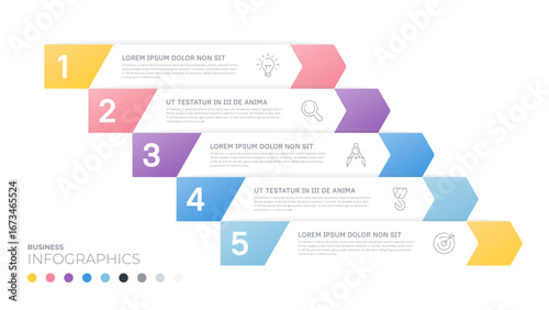 Five steps or five stages to achieve the goal. Vector infographic template