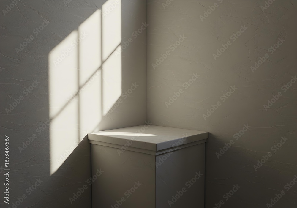 Fototapeta premium Corner Pedestal with Dramatic Grid Window Shadows and Sunlight