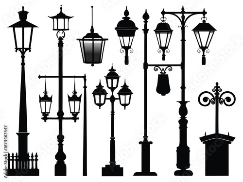 Old Fashioned Lantern Post Silhouettes