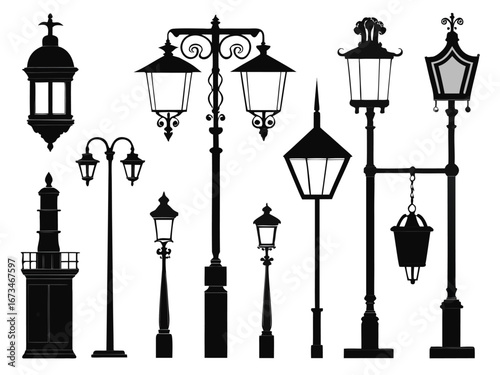 Traditional Streetlight Silhouette Vector