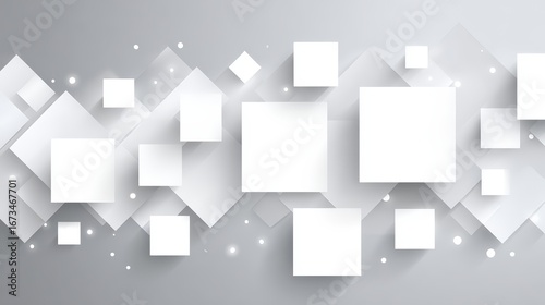 Abstract geometric background with white squares floating in a modern design with glowing effects and layered depth