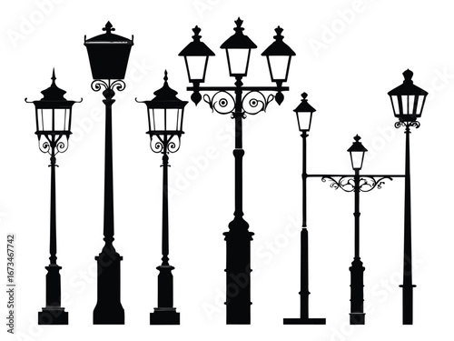 Vintage Street Lamp Silhouette Set