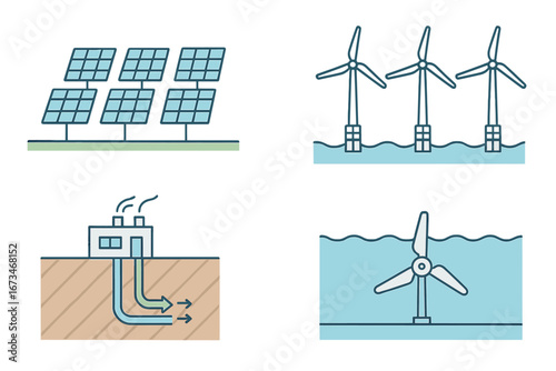 Renewable energy sources in a vector illustration format