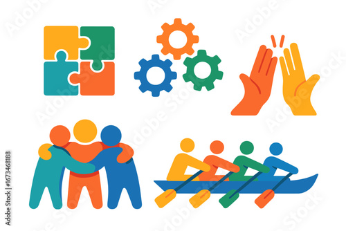 Teamwork and collaboration symbols in a vector illustration