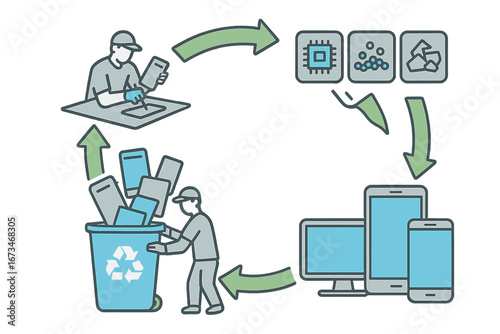 Recycling process for electronic devices with technology and workers