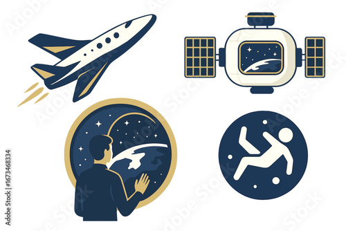 Space exploration vector: spacecraft and astronaut illustration