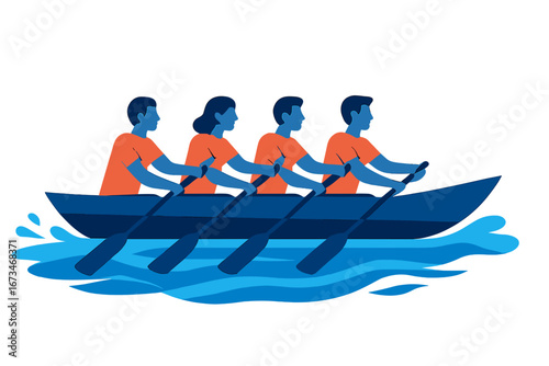 Rowing team working in unison on a sunny day on the water