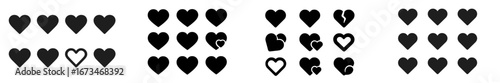 Various heart shapes in a vector illustration on a white background