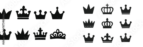 Collection of royal crowns in modern black vector design