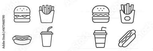 Fast food vector illustration featuring various popular snacks