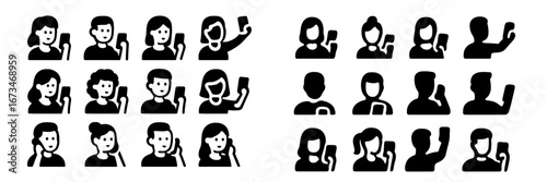 Vector illustration of people using mobile devices in various poses