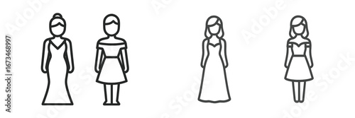 Various women's dress styles illustrated for fashion designs