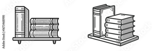 Vector illustration of stacked books on a shelf in a minimalist style