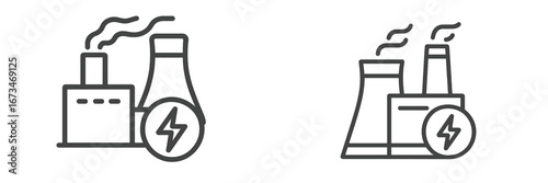 Iconic vector illustration of industrial factories with power symbols