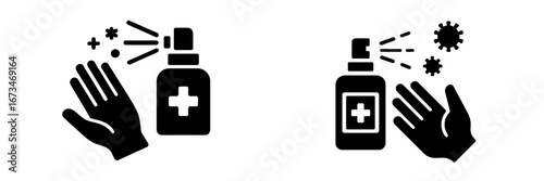 Hand sanitizer spray bottle and hand illustration for hygiene