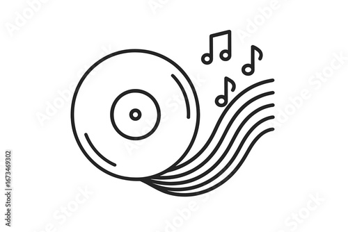 Vintage vinyl record with musical notes flowing in creative design
