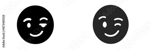 Playful vector illustrations of winking smiley faces in two styles