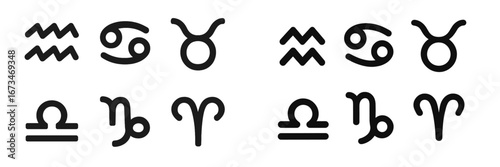 Astrological symbols vector illustration featuring zodiac signs