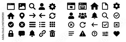 Collection of black vector icons for various digital applications
