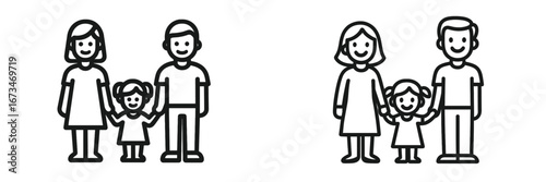 Family holding hands in a simple vector illustration style