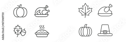 Vector illustrations of autumn harvest and Thanksgiving symbols