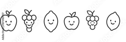 Cute vector fruit illustrations featuring happy faces