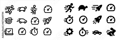 Dynamic icons representing speed, motion, and various activities