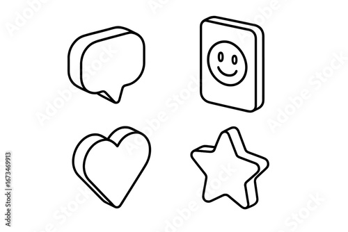 Digital icons representing emotions and communication symbols
