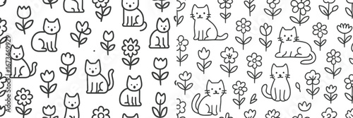 Cute cat and flower pattern design for playful decor and textiles