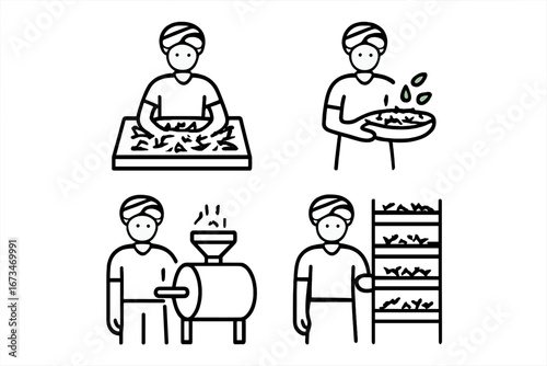 Art of skilled workers preparing traditional food