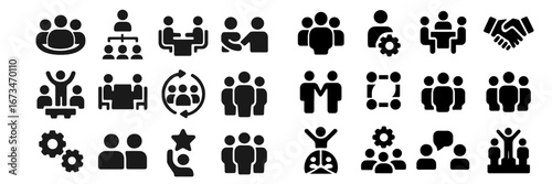 Group collaboration and teamwork vector illustration in black style