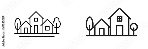 Vector illustration of simple houses with trees for design projects