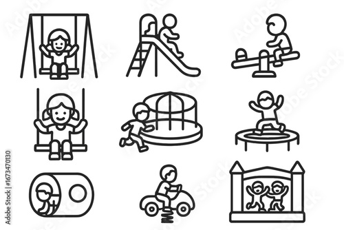 Children enjoying various playground activities in a fun setting