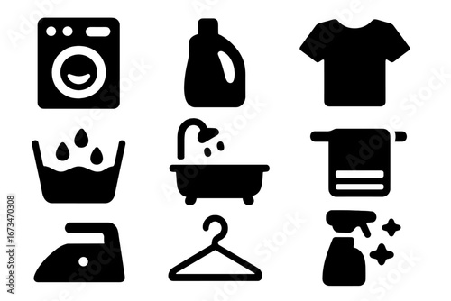 Laundry icons collection for household tasks and chores