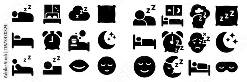 Sleep icons and symbols for relaxation and rest concepts