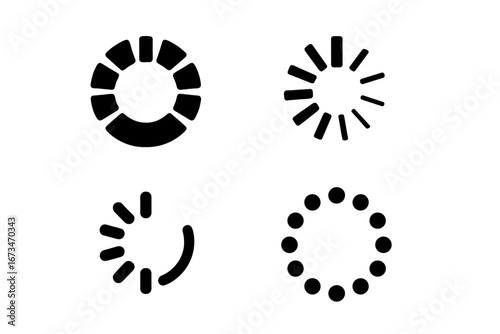 Variety of loading icons and spinners in flat design style