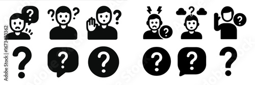 Confused characters with question marks and doubt